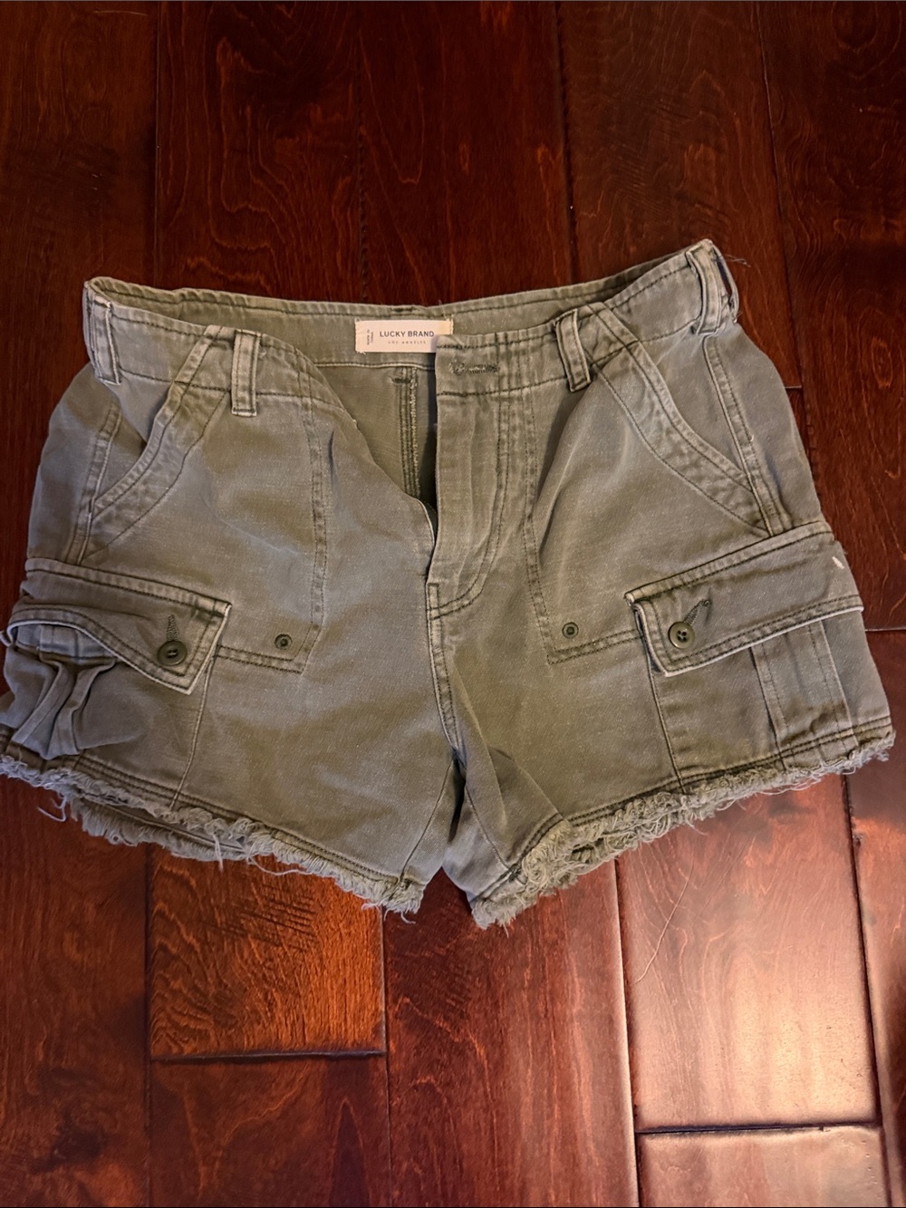 Lucky Brand Olive Green Cargo Frayed-Hem Women's Shorts